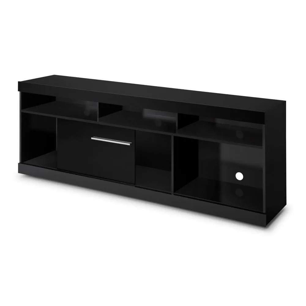 Hud 71 Inch Modern TV Media Entertainment Center Console, 5 Open Compartments, 1 Sliding Door, Black By The Urban Port