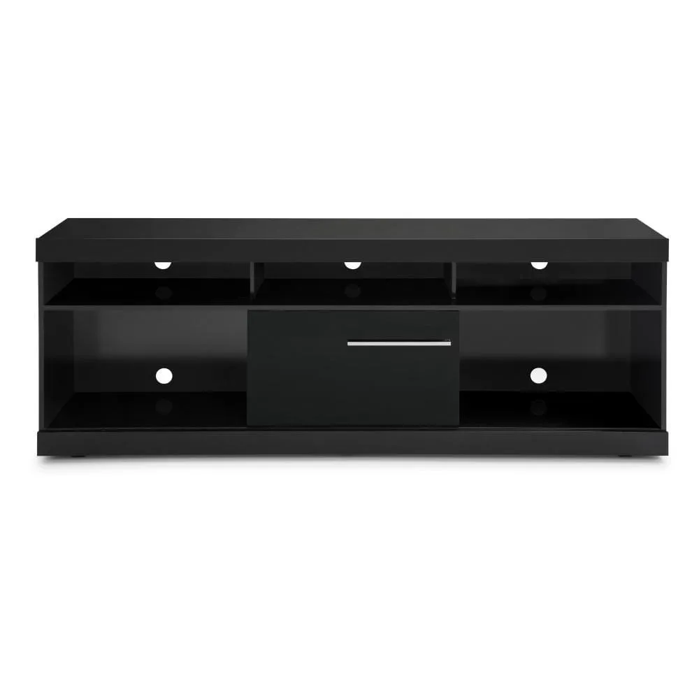 Hud 71 Inch Modern TV Media Entertainment Center Console, 5 Open Compartments, 1 Sliding Door, Black By The Urban Port