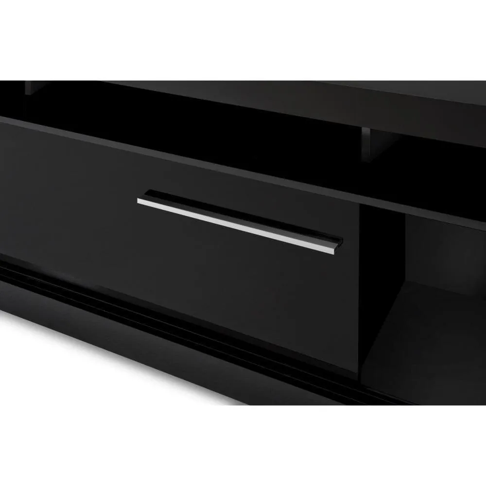 Hud 71 Inch Modern TV Media Entertainment Center Console, 5 Open Compartments, 1 Sliding Door, Black By The Urban Port