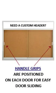 Indoor Bulletin Cork Board 50x40 with Your Personalized Message Header   Metal Display Case with Two Sliding Glass Doors