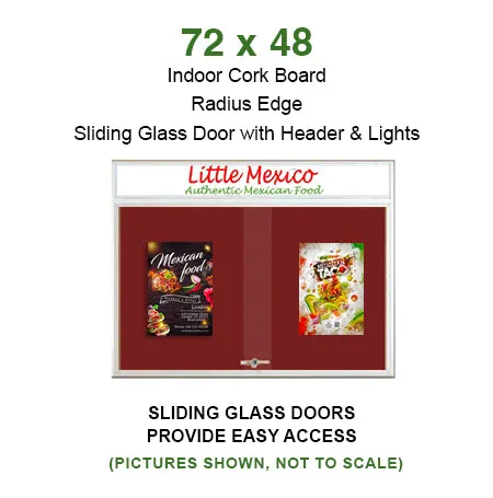 Indoor Bulletin Cork Boards 72" x 48" with Personalized Message Header (2 Sliding Glass Doors)