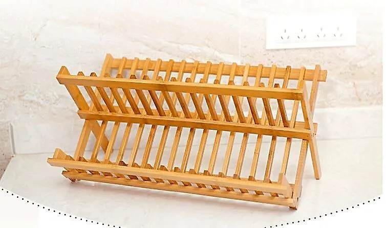 Kitchen Cabinets Folding Rack Double Layers Dishes Drainer