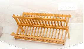 Kitchen Cabinets Folding Rack Double Layers Dishes Drainer