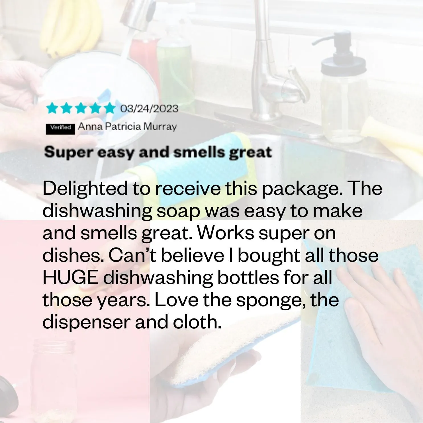 Lavender Lime Dishwashing Kit - Lavender Lime Dish Soap, Cellulose Cloth, Loofie Scrubber & Glass Dispenser