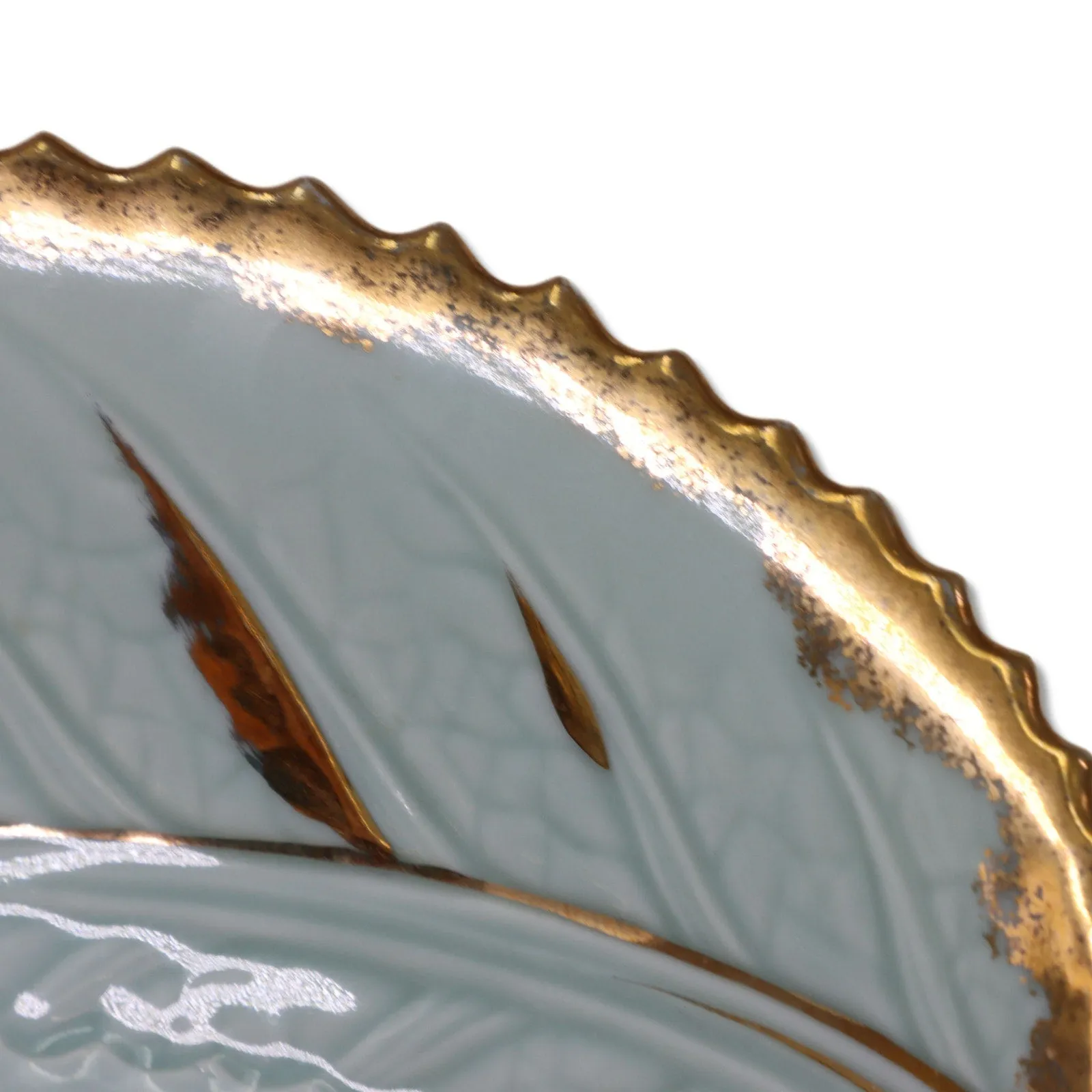 Leaf Bowl  Mint Green Gold Trim Hand Painted in Japan 9" OD MCM Pottery