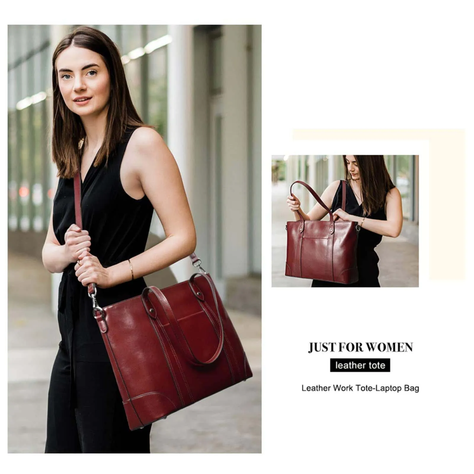 Leather Laptop Tote Handbag for Women