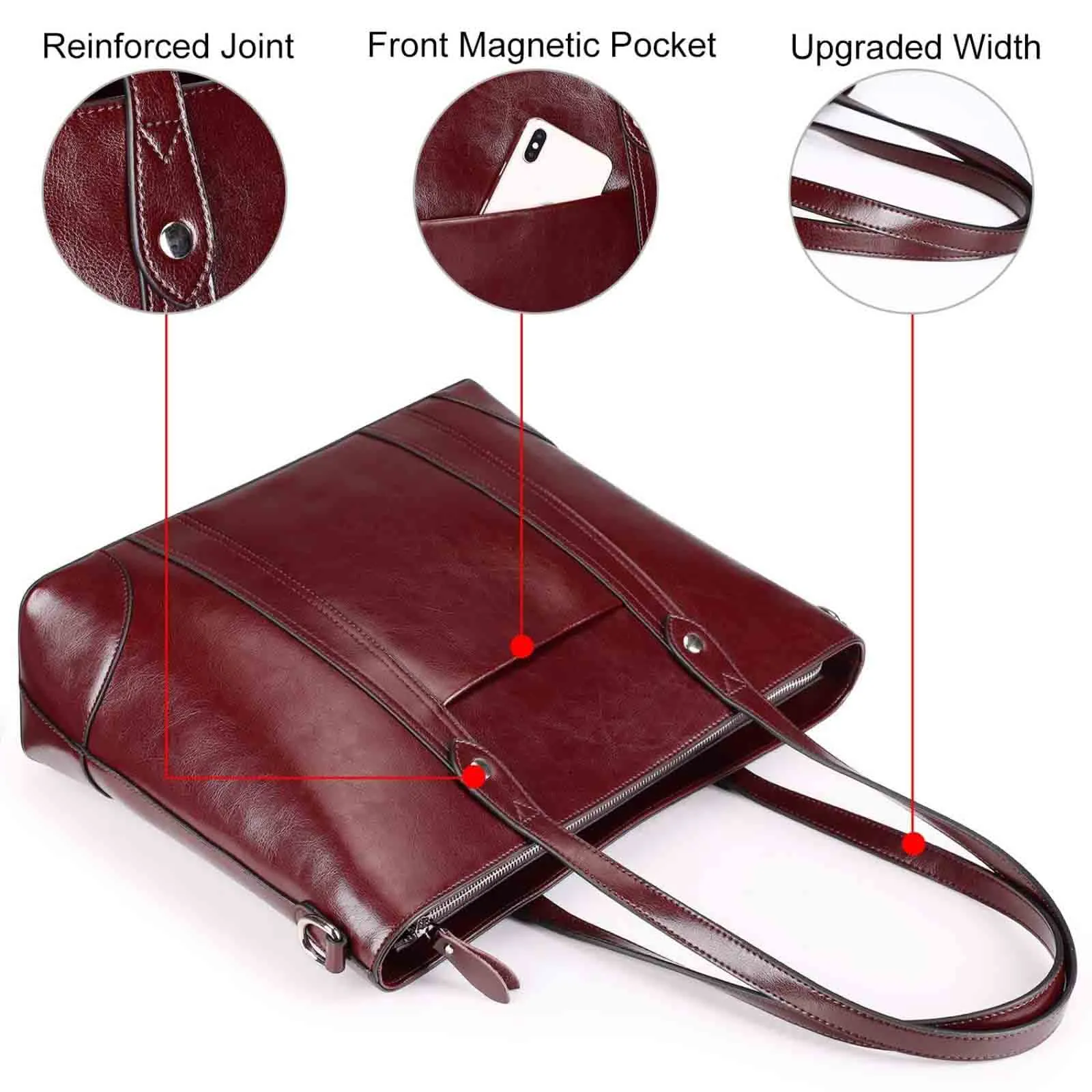 Leather Laptop Tote Handbag for Women