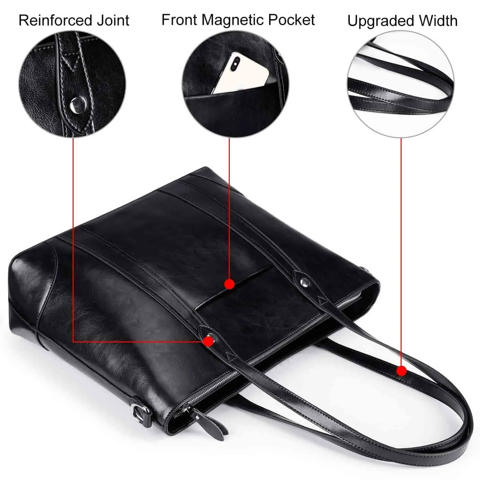 Leather Laptop Tote Handbag for Women