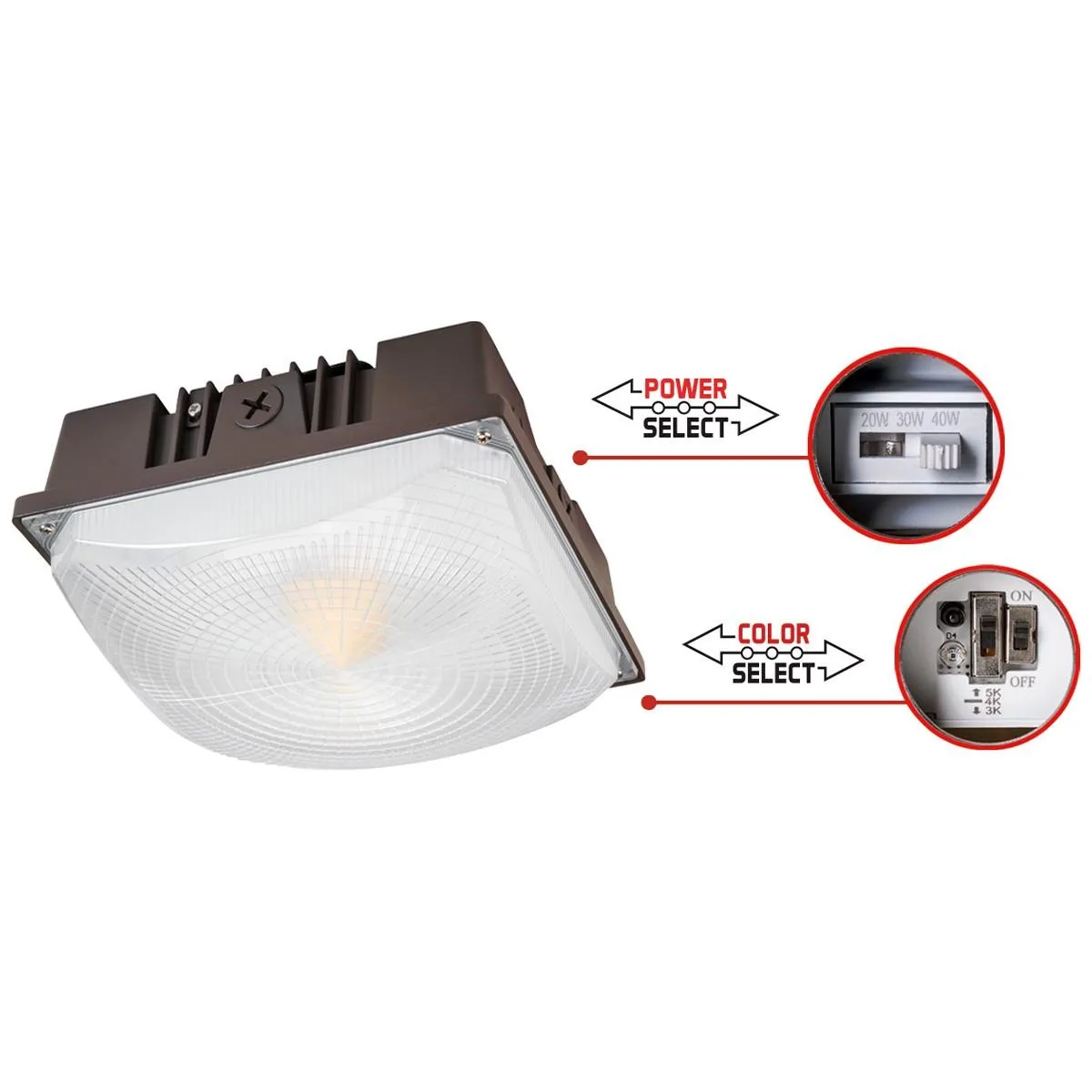 LED Parking Garage Light With Photocell, 8400 Lumens, 40/60 Watts, 30K/40K/50K, 120-277V
