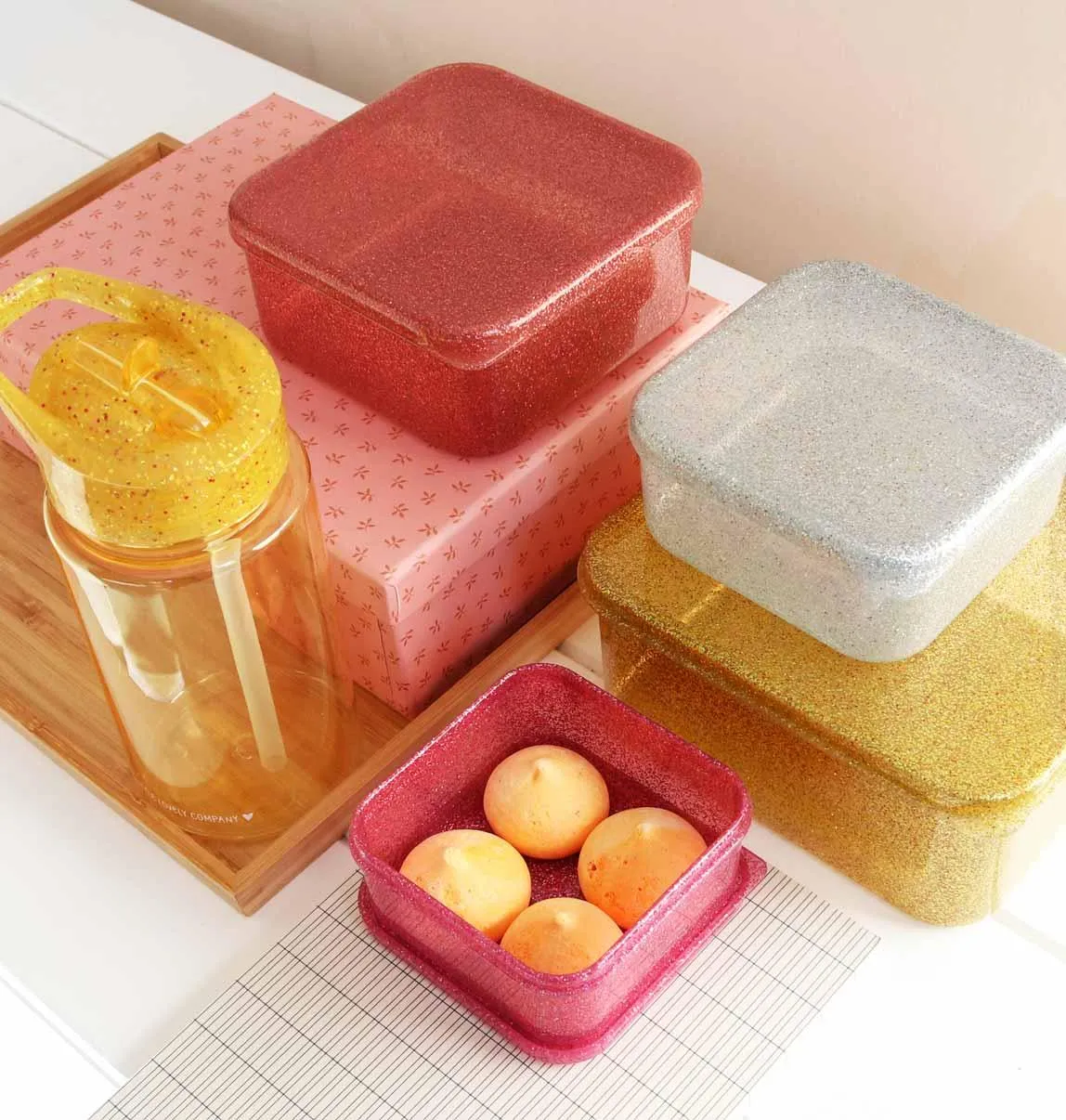 Lunch & Snack Box Set - Glitter - Gold Blush