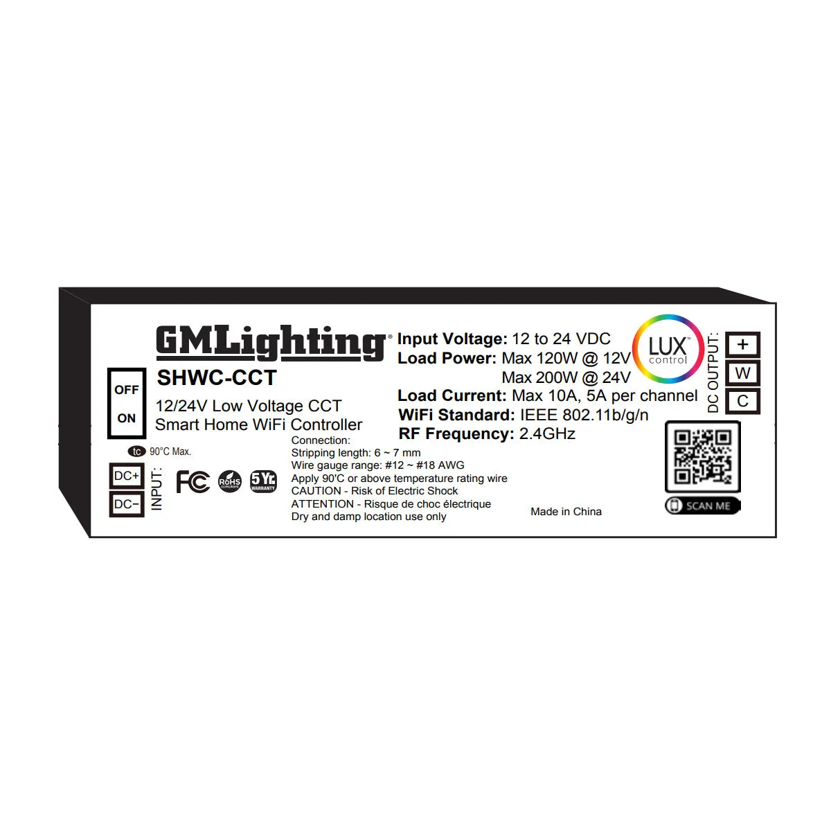 LUXcontrol LED Smart WiFi Controller, 2-Channel / 3-Wire, CCT 12V/24V Low Voltage, 5A