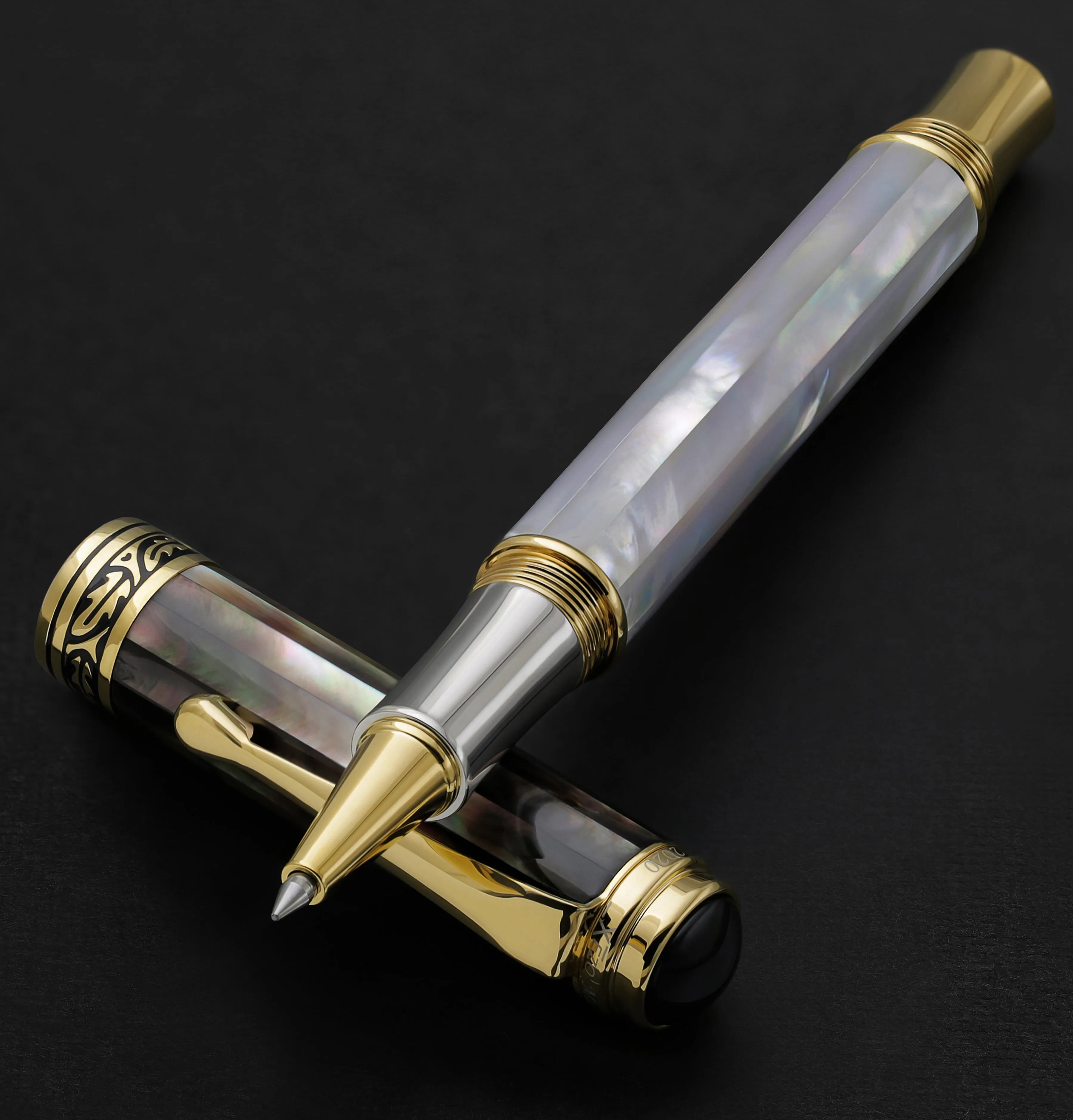 Maestro® White & Black Mother of Pearl Rollerball Pen - 18K Gold Plated