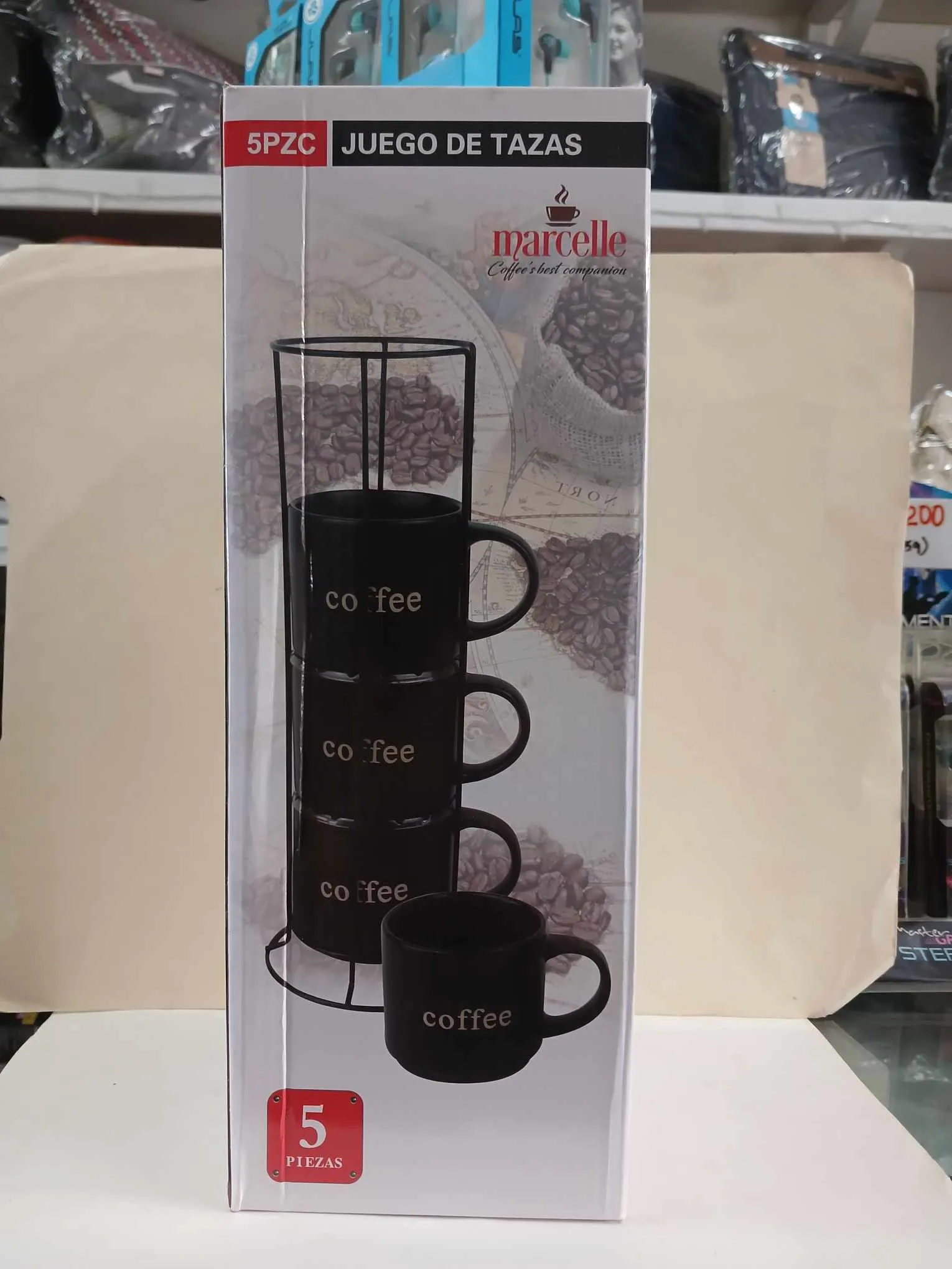 Marcelle 4 Piece Matt Black Stackable Mug Set with Strong Black Stand, 14 oz