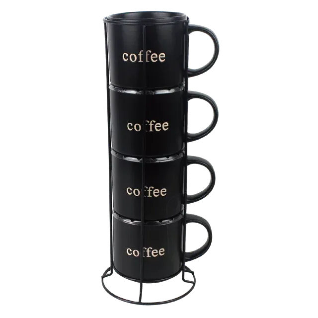 Marcelle 4 Piece Matt Black Stackable Mug Set with Strong Black Stand, 14 oz