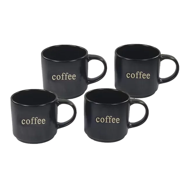 Marcelle 4 Piece Matt Black Stackable Mug Set with Strong Black Stand, 14 oz