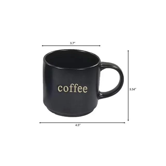 Marcelle 4 Piece Matt Black Stackable Mug Set with Strong Black Stand, 14 oz