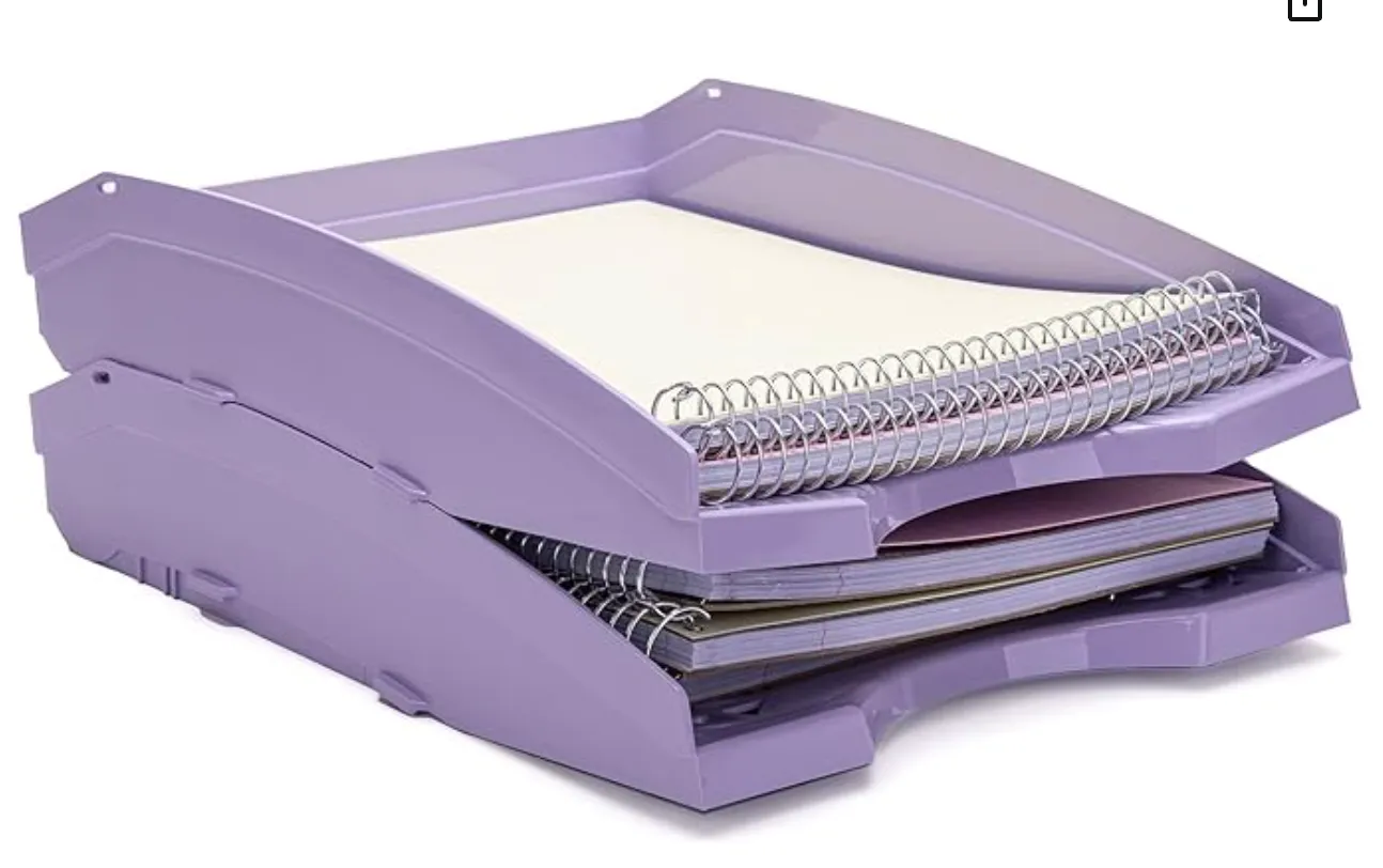 Office Plastic Desk Letter Tray (2 Pack) - Stackable