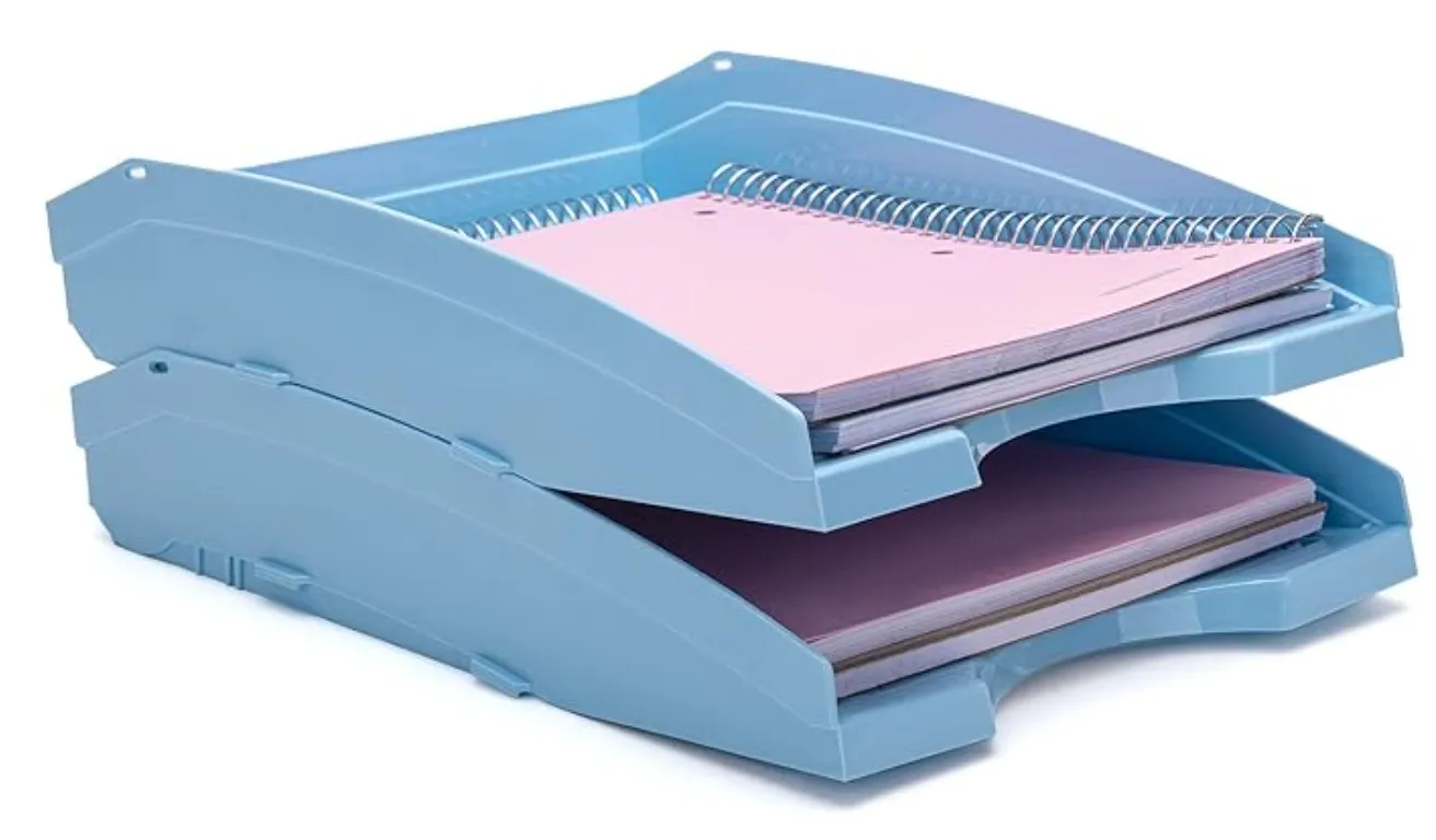Office Plastic Desk Letter Tray (2 Pack) - Stackable