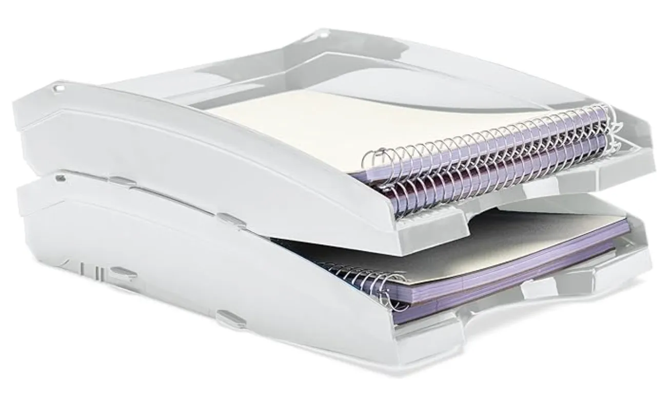Office Plastic Desk Letter Tray (2 Pack) - Stackable