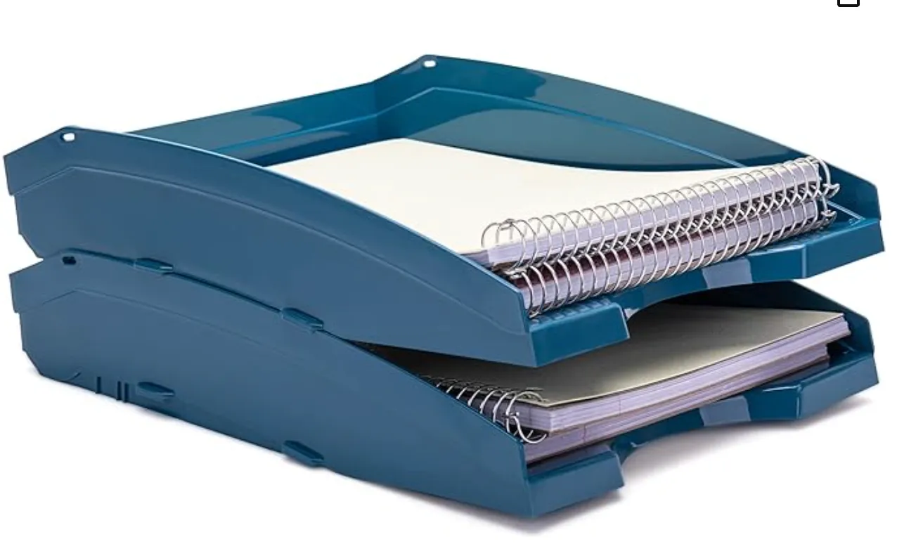 Office Plastic Desk Letter Tray (2 Pack) - Stackable