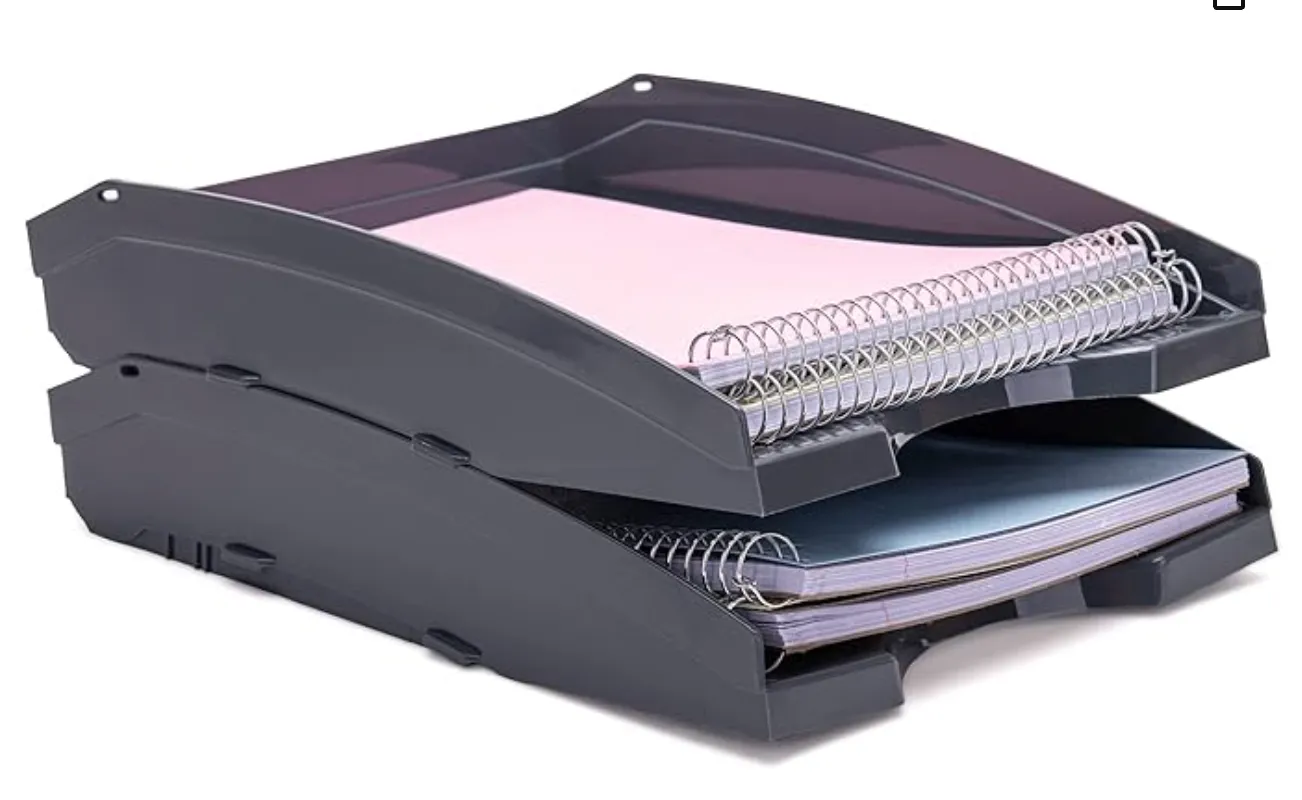 Office Plastic Desk Letter Tray (2 Pack) - Stackable