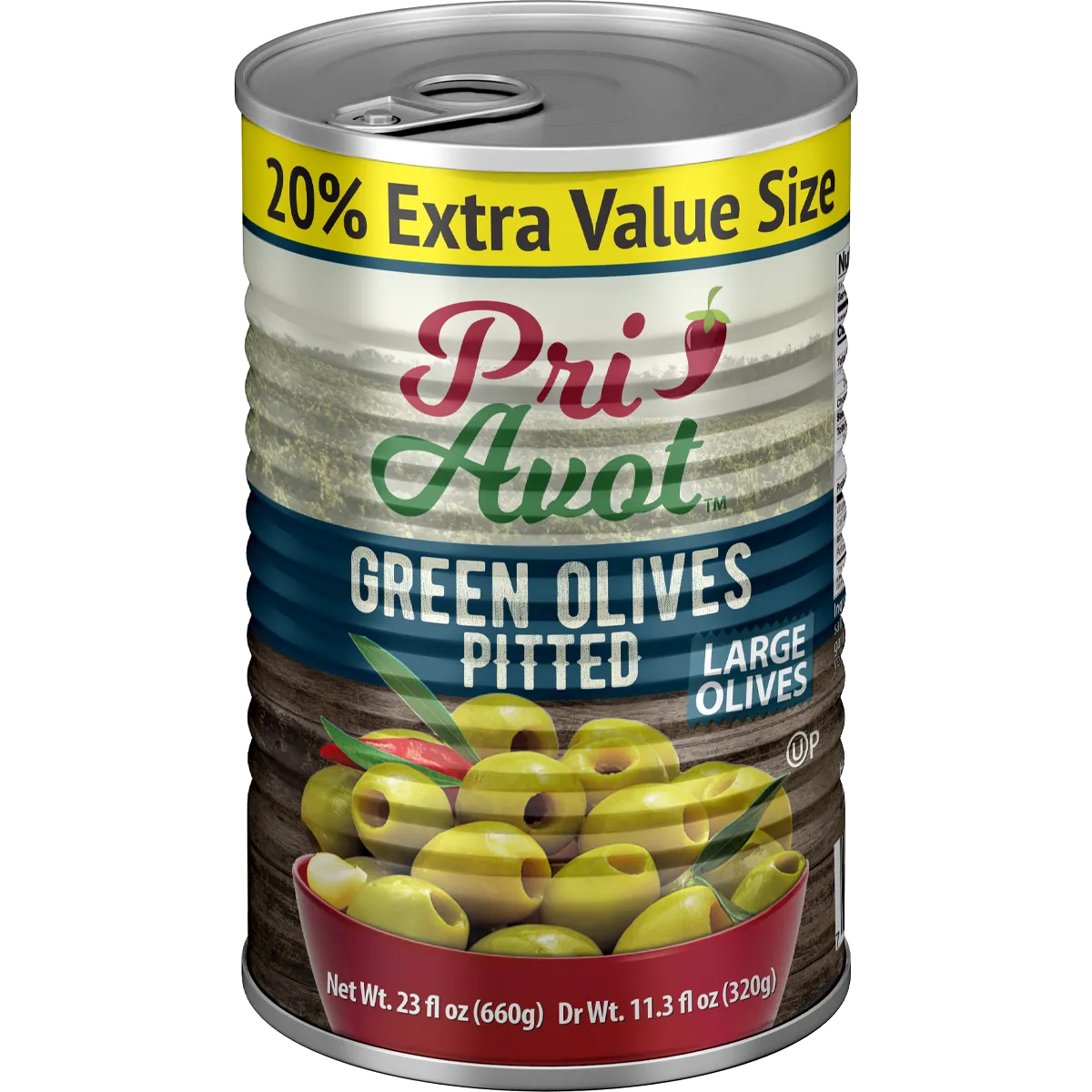 Olives | Green Pitted 17-20 | 23 oz | Pri-Avot