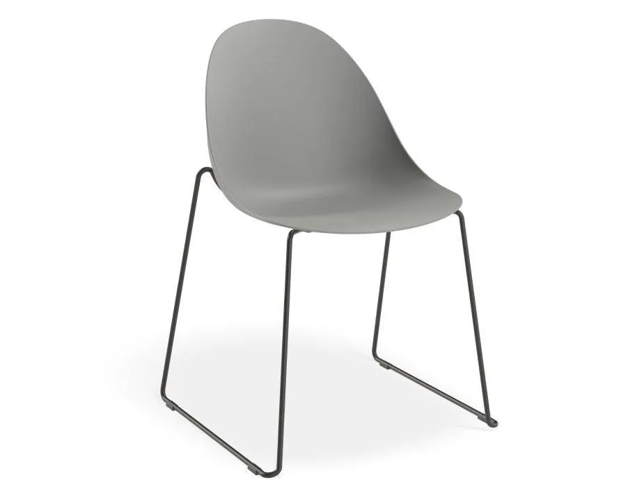 Pebble Chair Grey with Shell Seat - Swivel Base w Castors - Black