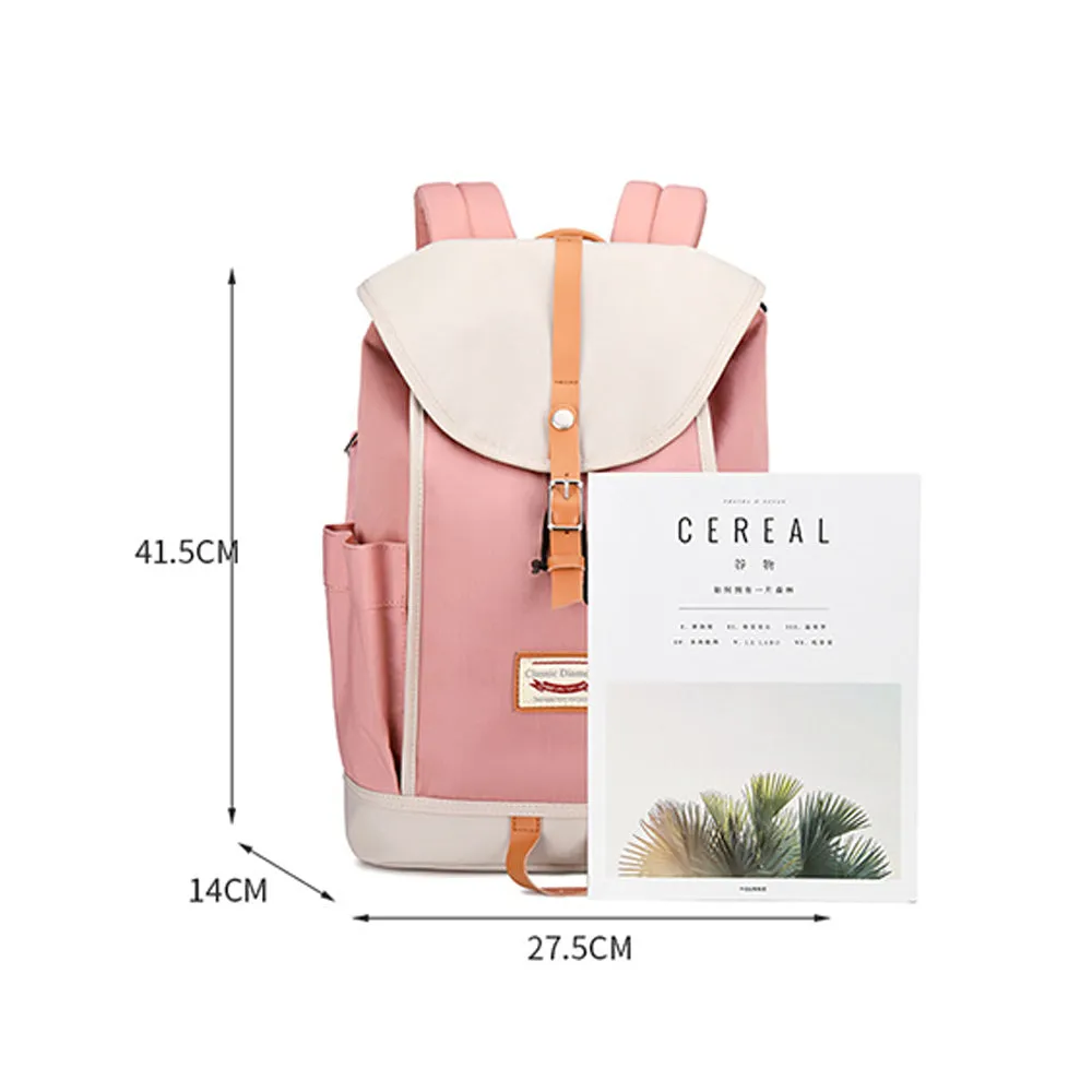 Pink Flap Backpack for Girls Drawstring School Large Capacity Daypack