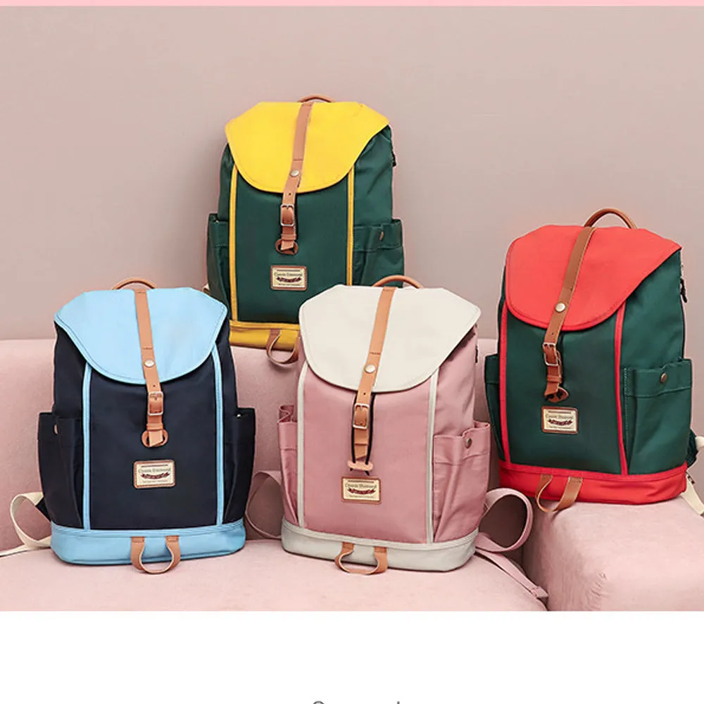 Pink Flap Backpack for Girls Drawstring School Large Capacity Daypack