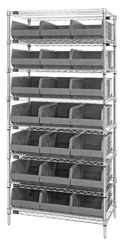 Quantum WR8-425 Wire Shelving System with 8 Shelves, 12" x 36" x 74"