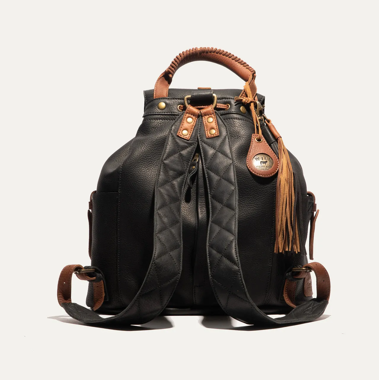 Rainier Leather Backpack in Black/Cognac by Will Leather Goods