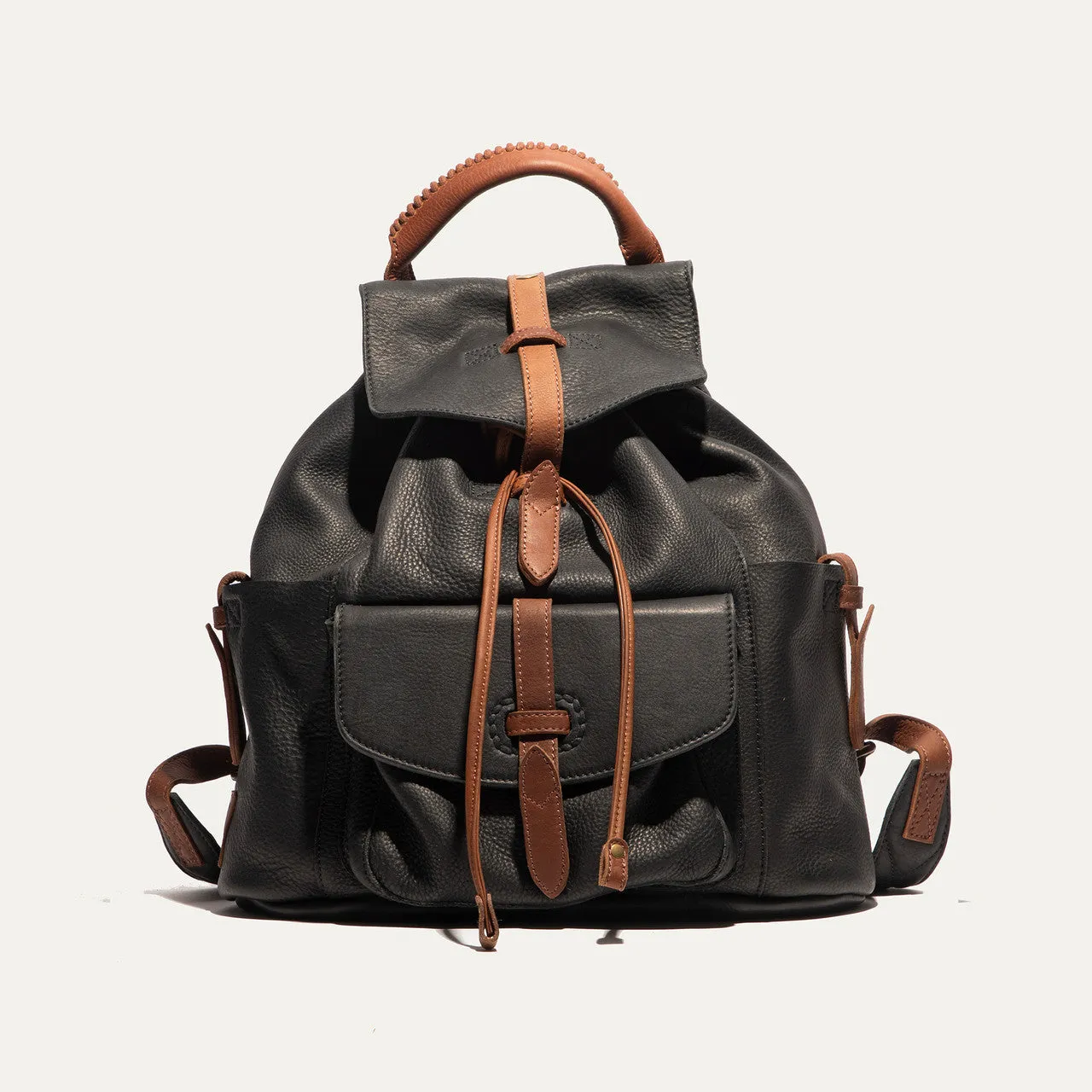 Rainier Leather Backpack in Black/Cognac by Will Leather Goods