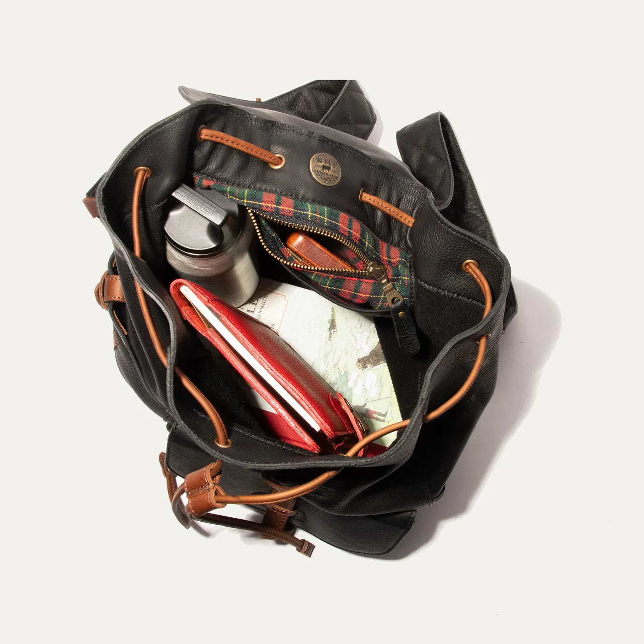 Rainier Leather Backpack in Black/Cognac by Will Leather Goods