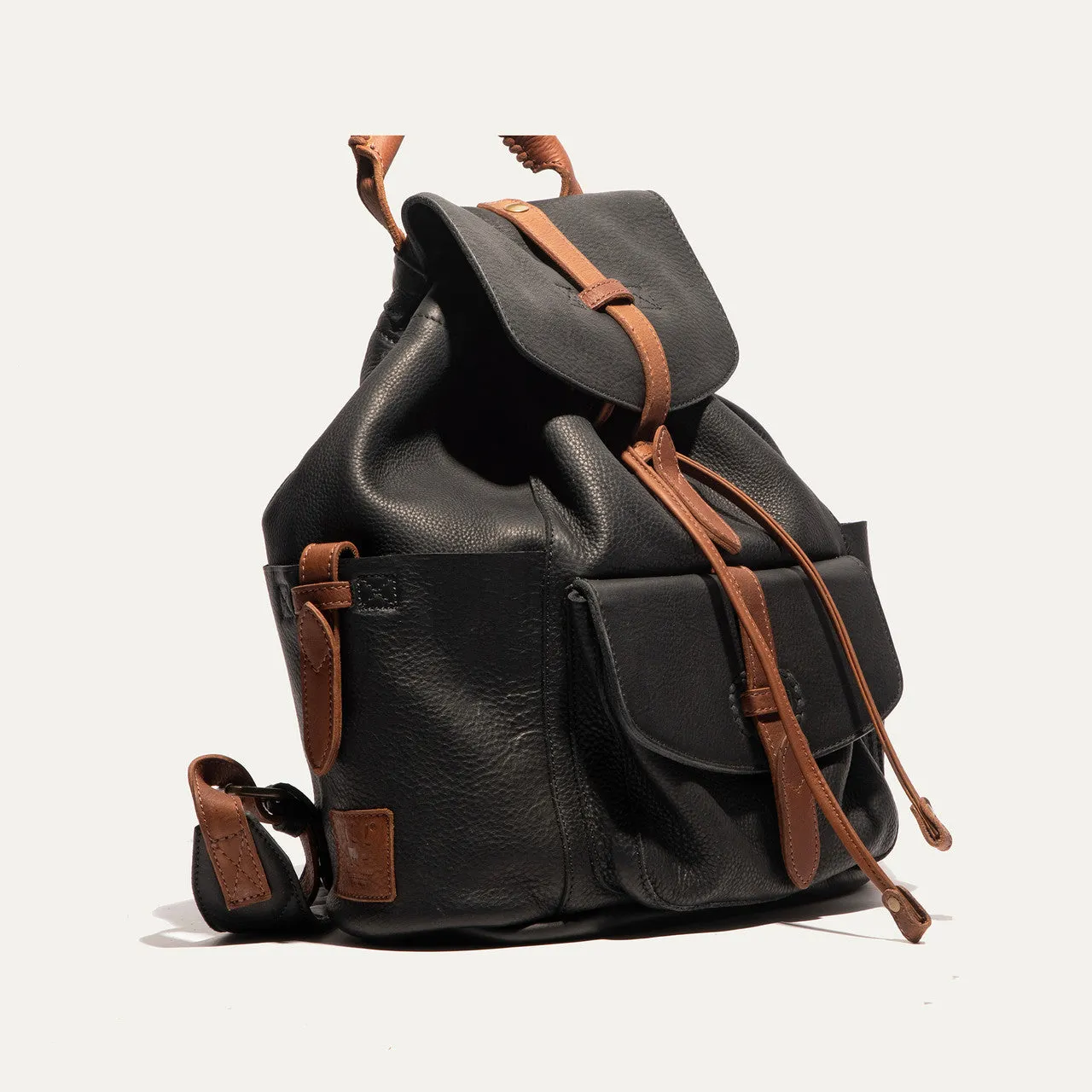 Rainier Leather Backpack in Black/Cognac by Will Leather Goods