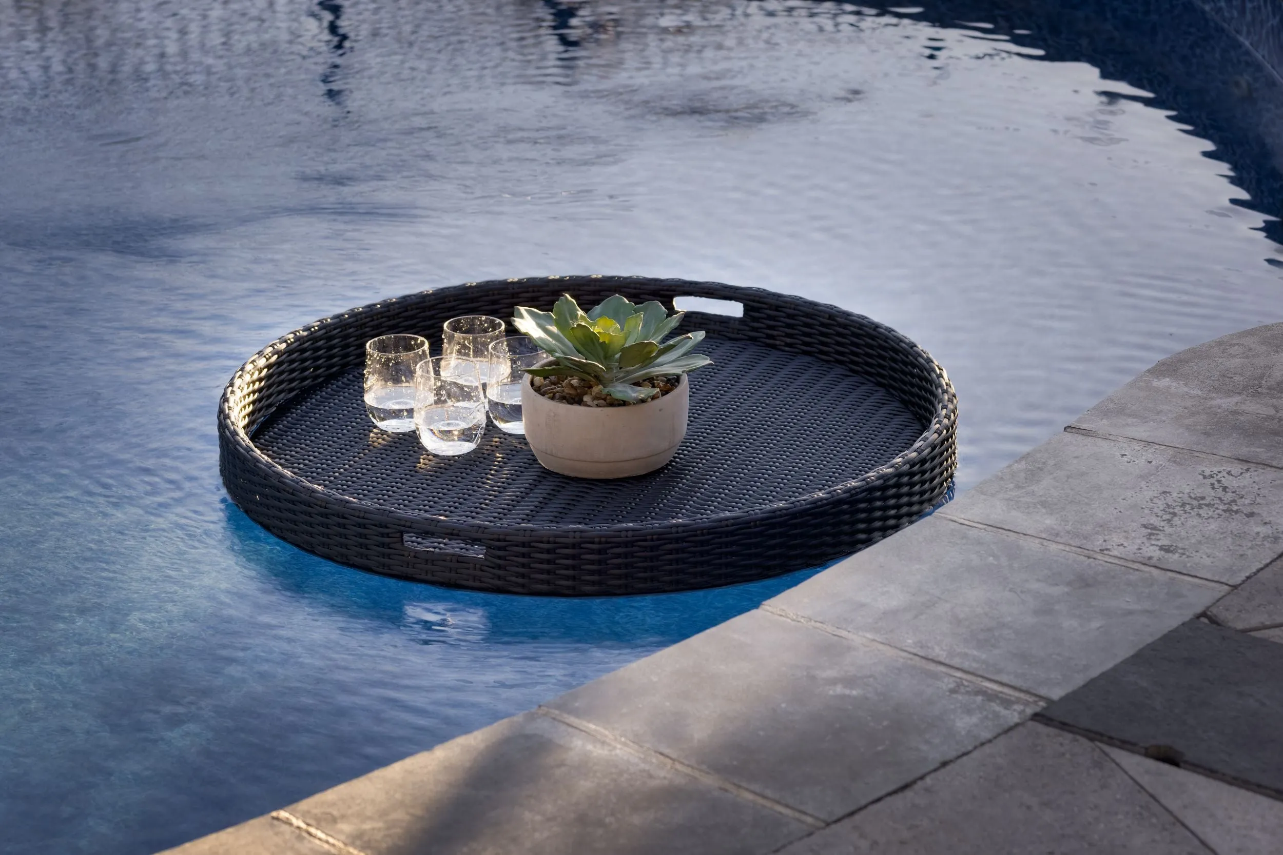 Round Woven Pool Floating Tray - Black