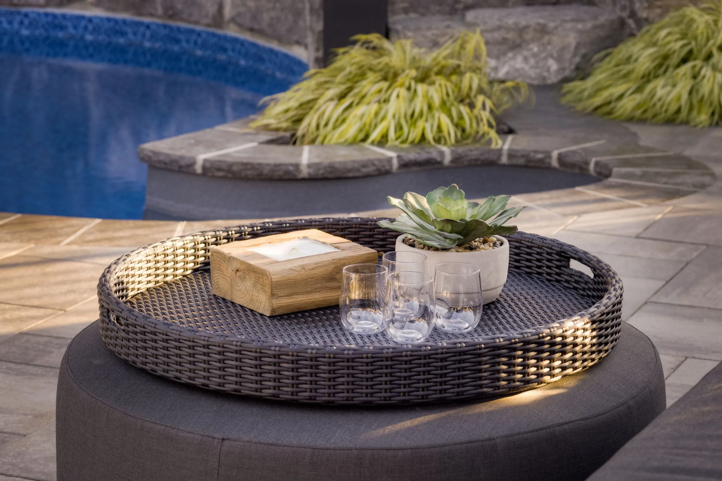 Round Woven Pool Floating Tray - Black