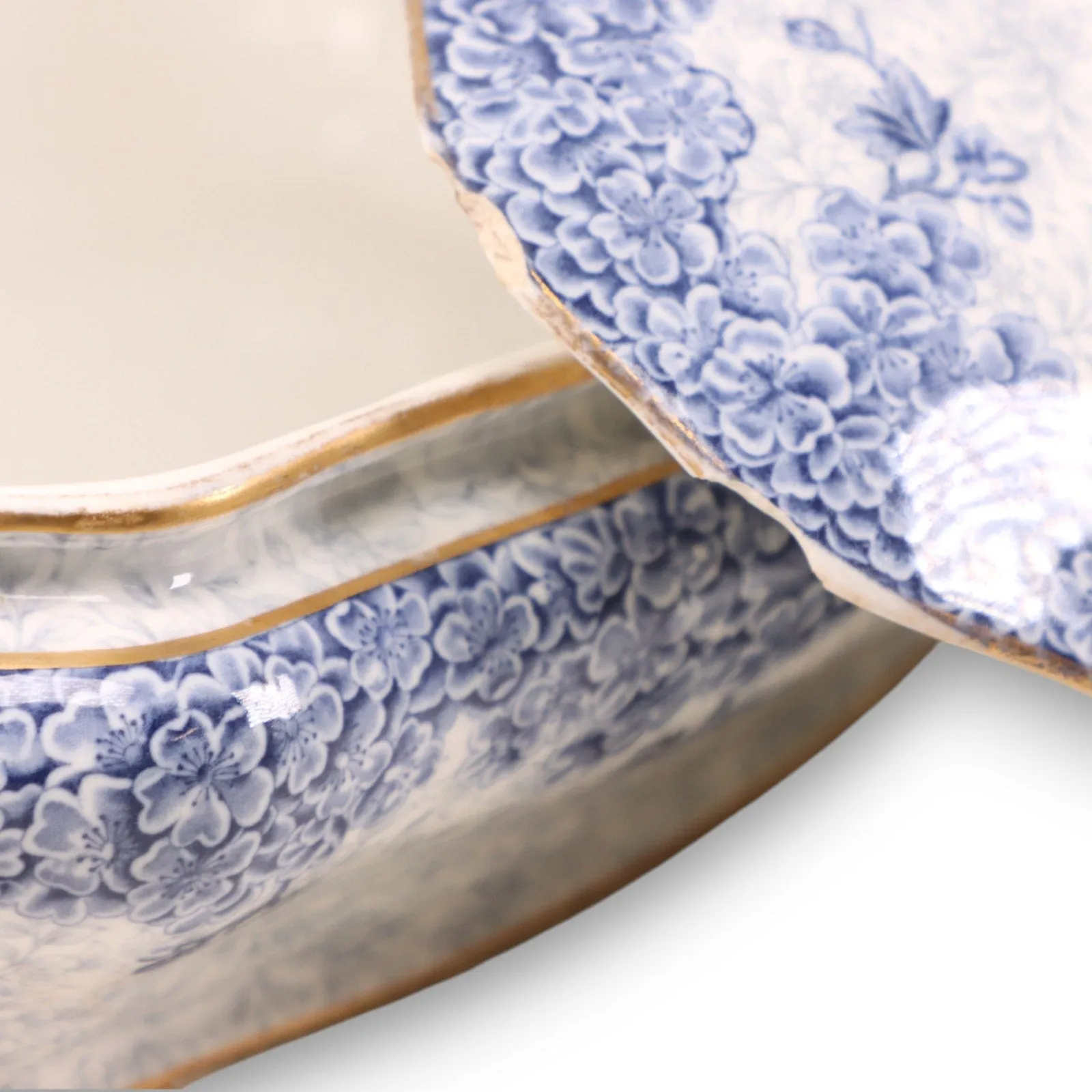 Royal Worcester W2297 68547 Oval Covered Serving Dish Blue Floral Gold Trim 1890
