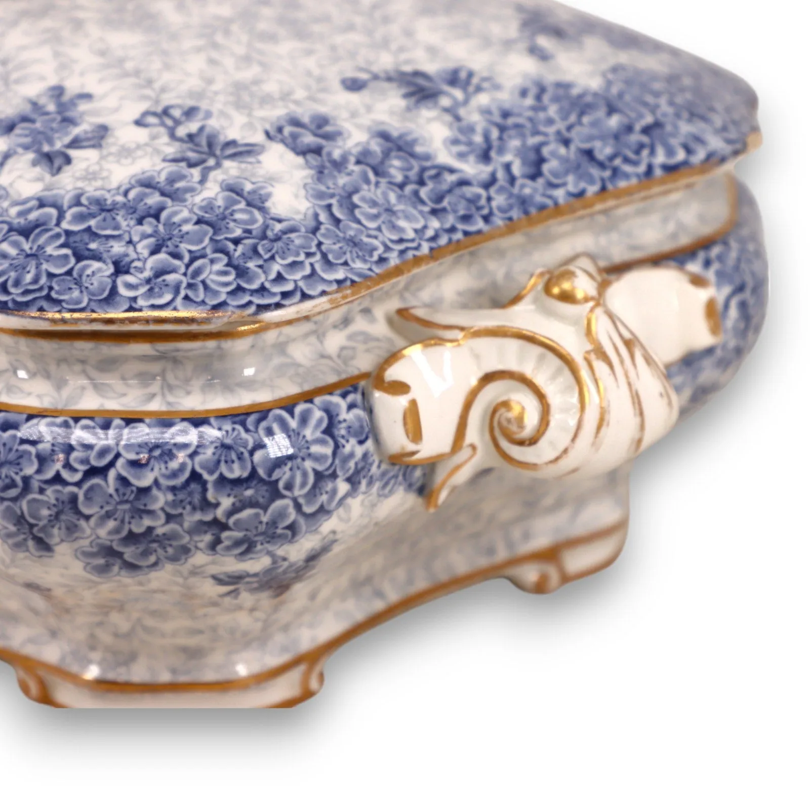 Royal Worcester W2297 68547 Oval Covered Serving Dish Blue Floral Gold Trim 1890