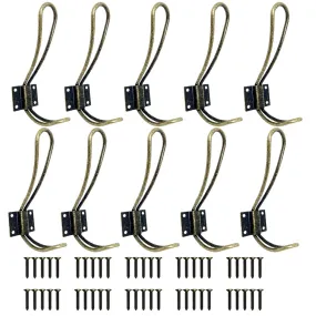 Rustic Farmhouse Hooks- 10 Bronze Pack Vintage Wire Coat Hooks | Decorative Industrial Mounted Rustic Wall Entryway Hooks with Metal Screws | Double Shabby Chic Large Coat Hook Set for Hanging Clothes