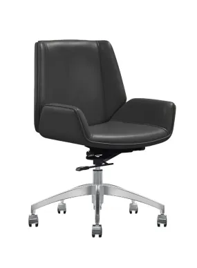 Sleek Modern Medium Back Executive Swivel Office Chair With Full Leather for Long Comfortable Use