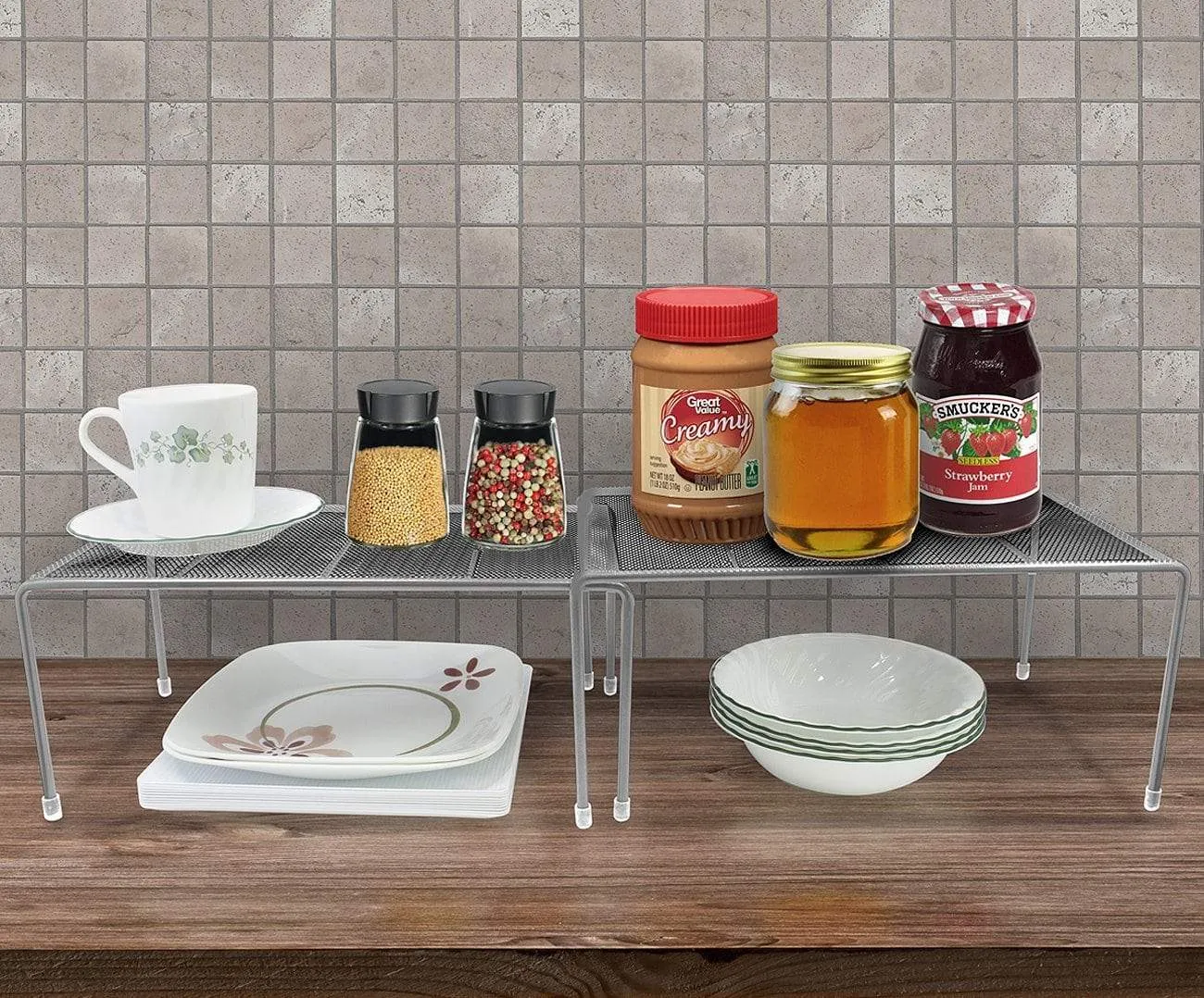Sorbus Pantry Cabinet Organizers -Features Stackable Expandable Shelves Made of Steel - Ideal for Pantry, Cabinet, Countertop, and much more in Kitchen/Bathroom (Silver)