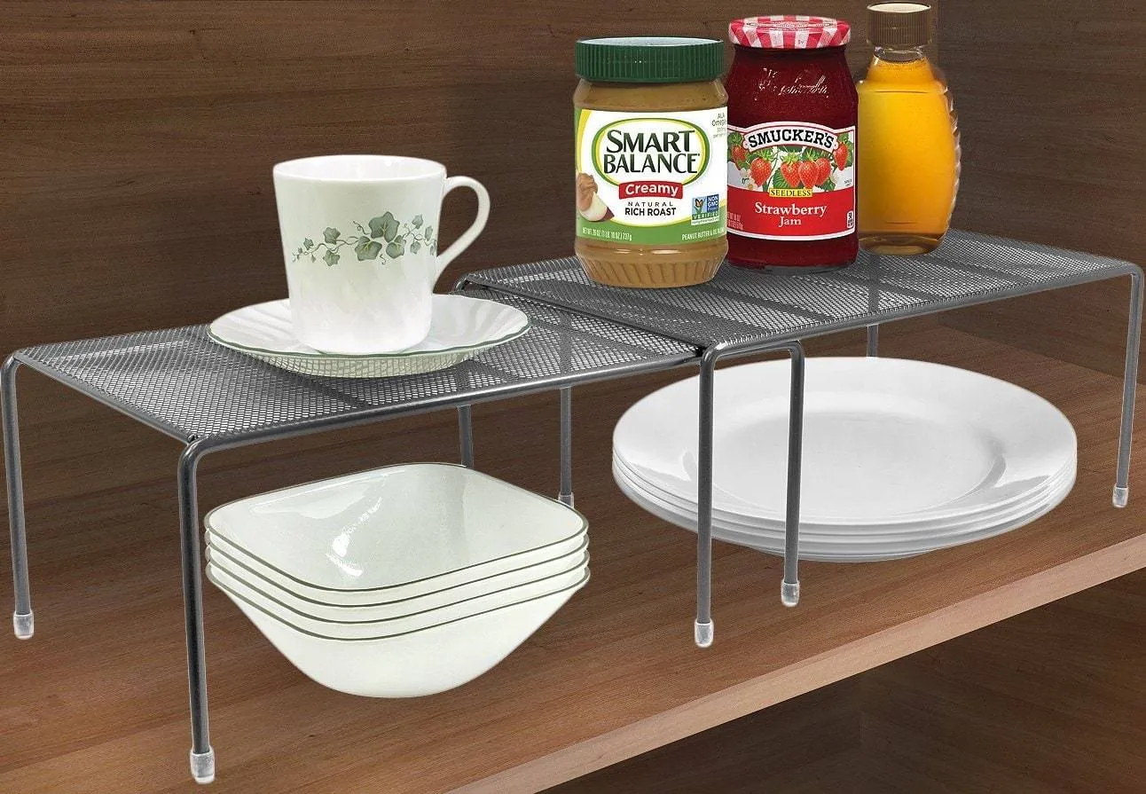 Sorbus Pantry Cabinet Organizers -Features Stackable Expandable Shelves Made of Steel - Ideal for Pantry, Cabinet, Countertop, and much more in Kitchen/Bathroom (Silver)