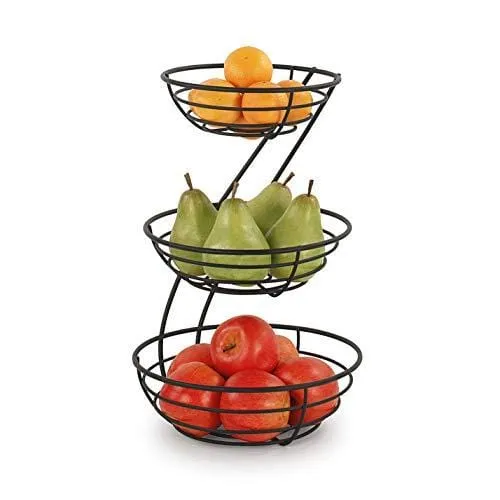 Spectrum Diversified Euro Arched Server Contemporary Stacked, 3-Tier Bowls for Modern Kitchen Counters, Sleek Fruit Basket Stand, One, Black
