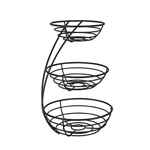 Spectrum Diversified Euro Arched Server Contemporary Stacked, 3-Tier Bowls for Modern Kitchen Counters, Sleek Fruit Basket Stand, One, Black