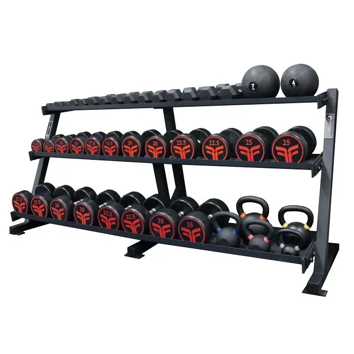 TITANIUM USA 3 TIER EXTRA LARGE FLAT TRAY HEX DUMBBELL RACK