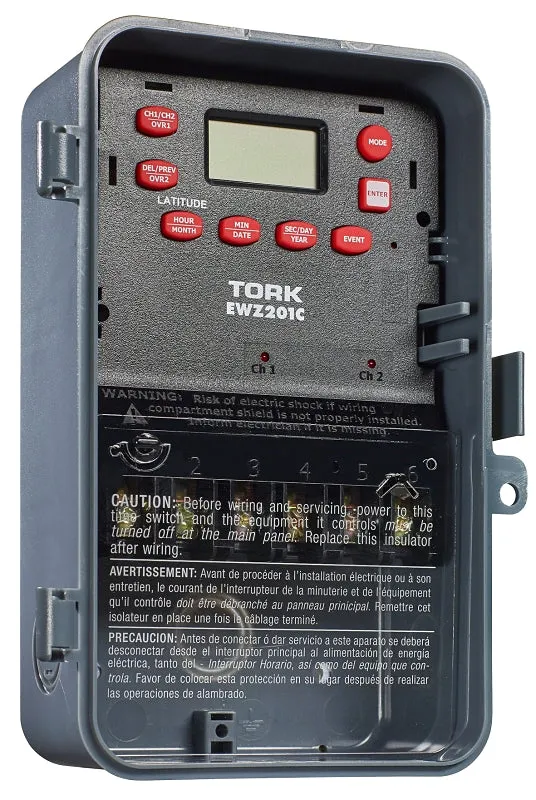 Tork EWZ201C Digital Timer, 30 A, 120/277 VAC, 1 min to 7 days Time Setting, 7 days Cycle, Gray :EA: QUANTITY: 1