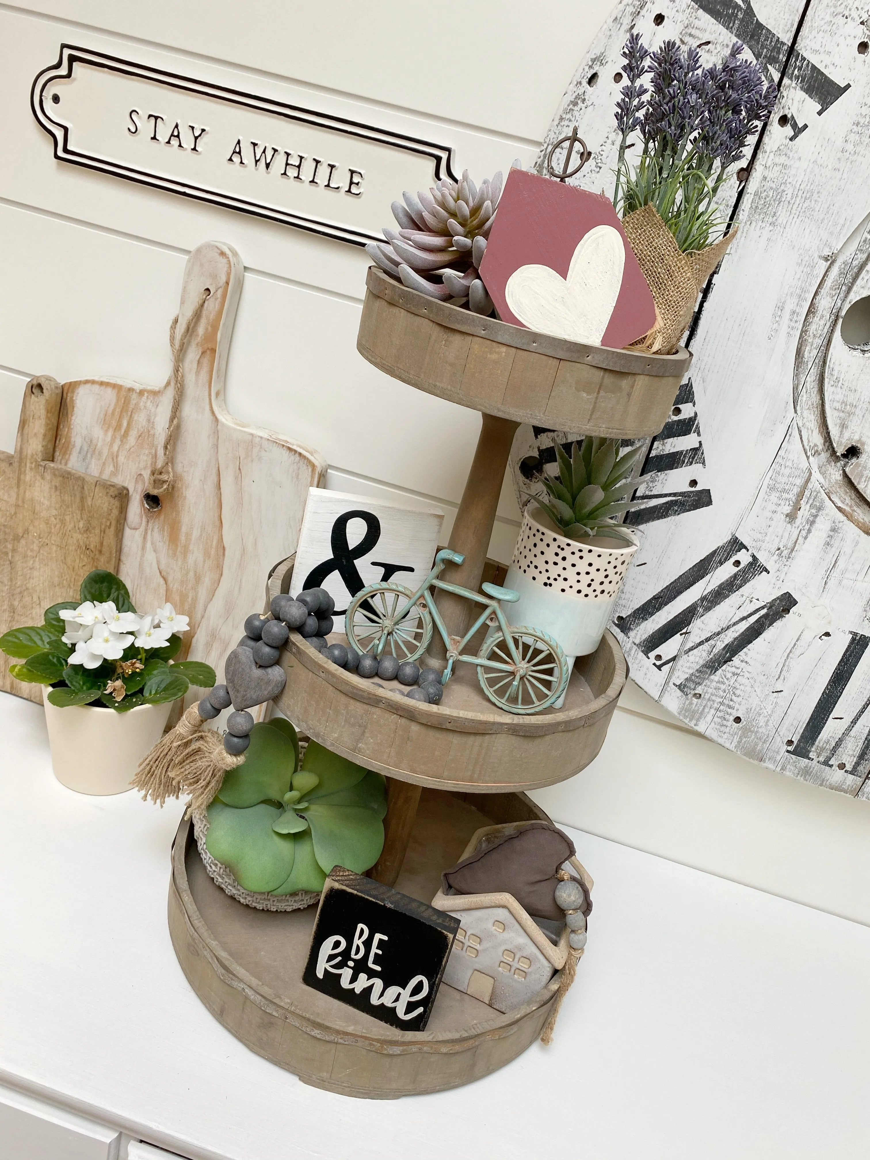Tray- Round Wood Three-Tier