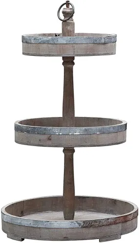 Tray- Round Wood Three-Tier