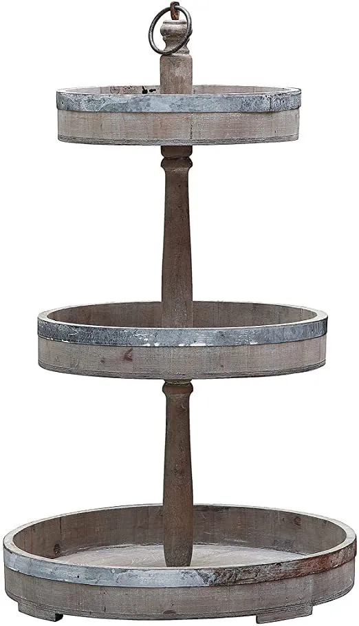 Tray- Round Wood Three-Tier