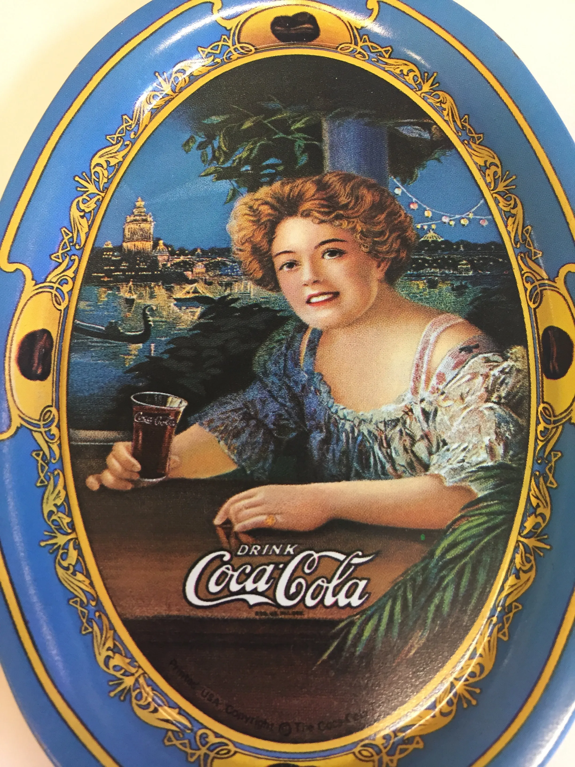 Vintage 1990's Antique Style Mini Tin Coca Cola Oval Trays Blue Repop